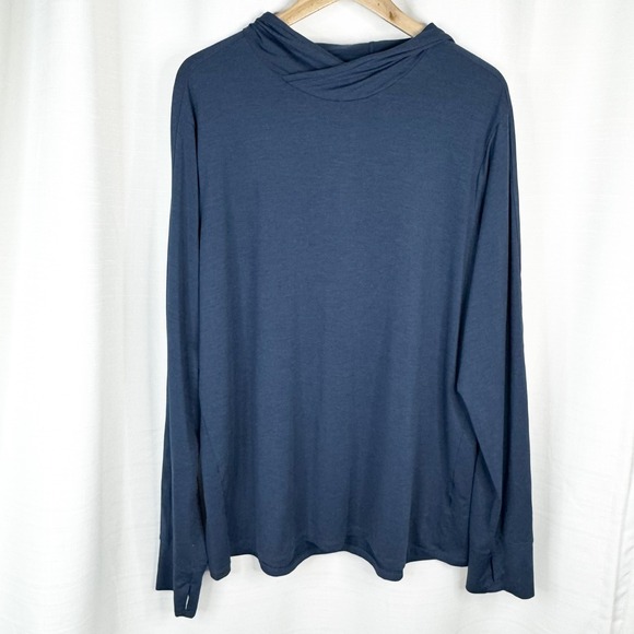 Rei Co-Op Other - REI Co-op Hoodie Mens XL Blue Stretch Cowl Neck Thumbholes Outdoor Hiking EUC